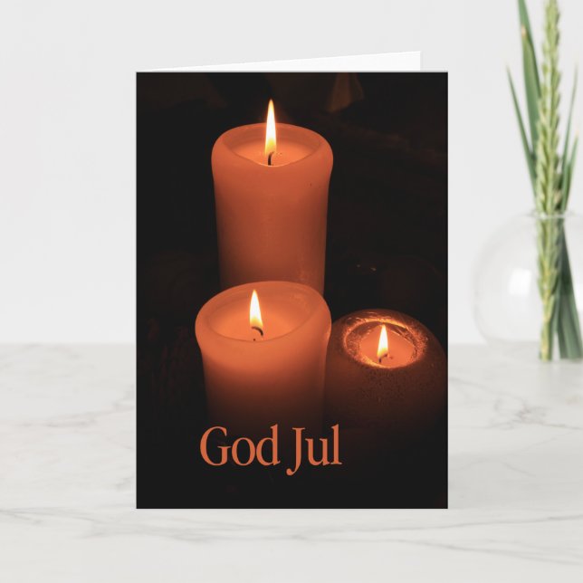 Cartes Pour Fêtes Annuelles Dieu Jul Brûler des bougies Noël (Devant)