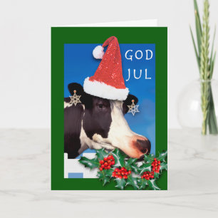 Cartes Pour Fêtes Annuelles Dieu Jul Vache suédoise de Noël avec le chapeau de