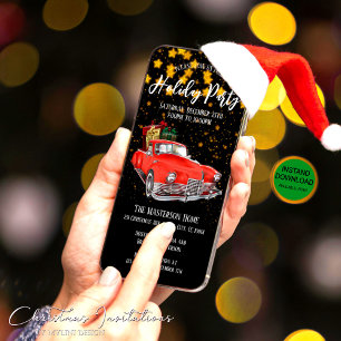 Cartes Pour Fêtes Annuelles Digital Gold Stars Père Noël Holiday Party Invitat