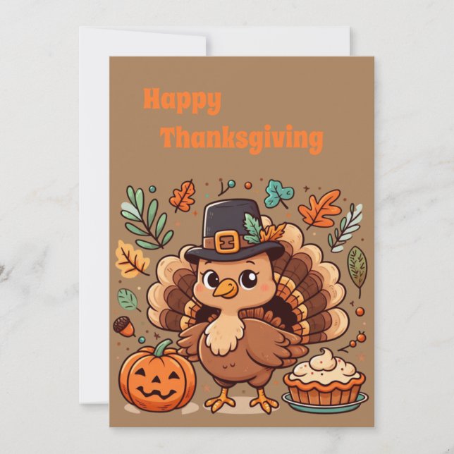 Cartes Pour Fêtes Annuelles Dinde de Thanksgiving de dessin animé mignon et ci (Devant)