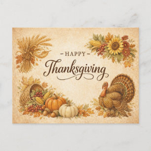 Cartes Pour Fêtes Annuelles Dinde de Thanksgiving de récolte rustique vintage 