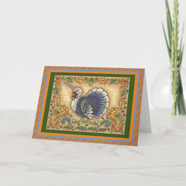 CARTES POUR FÊTES ANNUELLES DÎNDE DE THANKSGIVING LICORNE, FANTASIE WHIMSICAL (Devant)