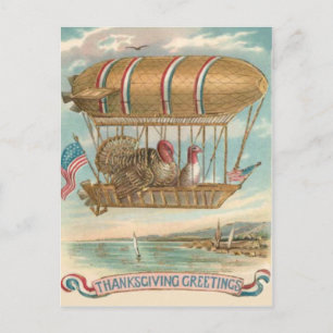Cartes Pour Fêtes Annuelles Dinde de Thanksgiving Montgolfière Drapeau américa