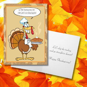 Cartes Pour Fêtes Annuelles Dinde drôle Joyeux Thanksgiving Servir une tarte