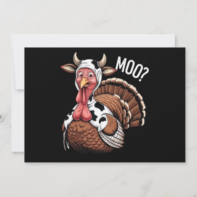 Cartes Pour Fêtes Annuelles Dinde Moo drôle de Thanksgiving  (Devant)