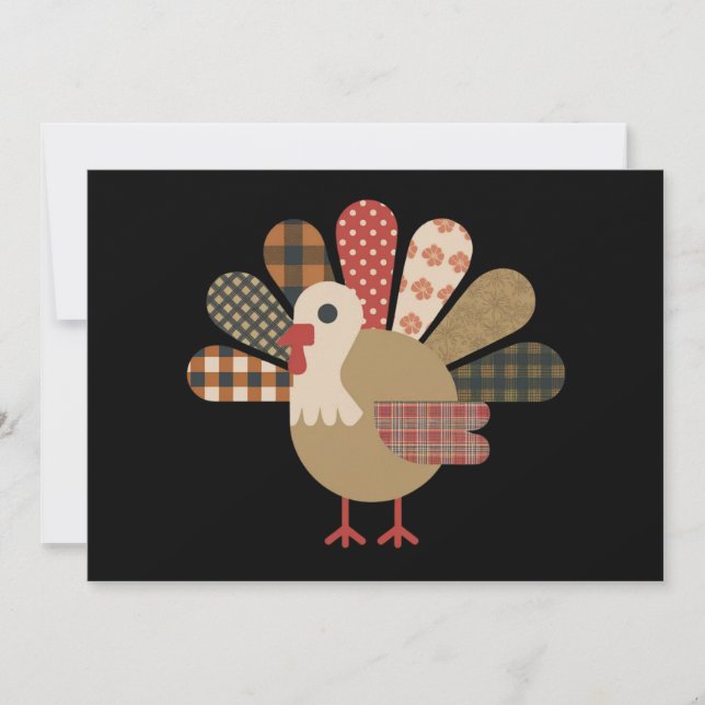 Cartes Pour Fêtes Annuelles Dinde patchwork automnal de Thanksgiving (Devant)
