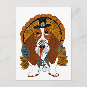 Cartes Pour Fêtes Annuelles Dindon de Thanksgiving Basset Hound