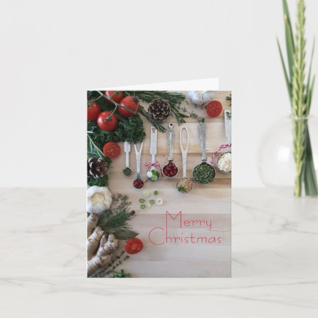 Cartes Pour Fêtes Annuelles Dîner de Noël, herbes, épices, tomates, (Devant)