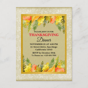 Cartes Pour Fêtes Annuelles Dîner de Thanksgiving joyeux Feuilles colorées