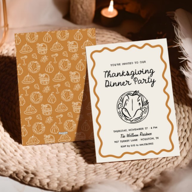 Cartes Pour Fêtes Annuelles Dîner Thanksgiving Whimsy Doodle (Créateur téléchargé)