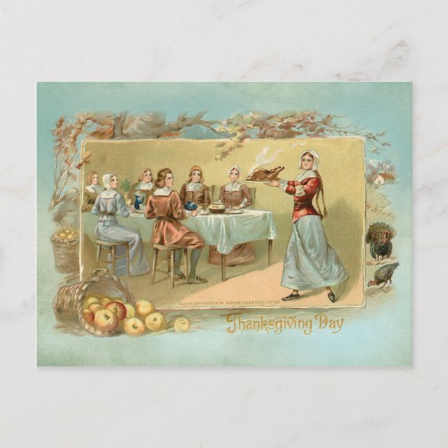 Cartes Pour Fêtes Annuelles Dîner vintage Premier Thanksgiving (Devant)