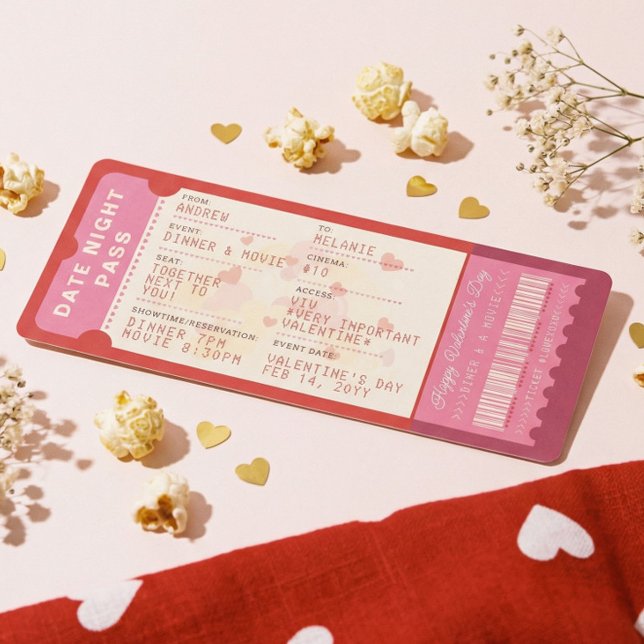Cartes Pour Fêtes Annuelles Dinner & A Movie Love Ticket Valentine’s Day (Dinner & A Movie Love Ticket Valentine’s Day Holiday Card)