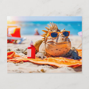 Cartes Pour Fêtes Annuelles Dino Bain de soleil sur la plage
