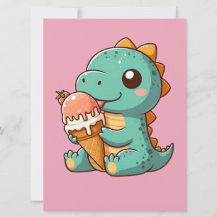 Cartes Pour Fêtes Annuelles Dino mignonne de glace mangeur