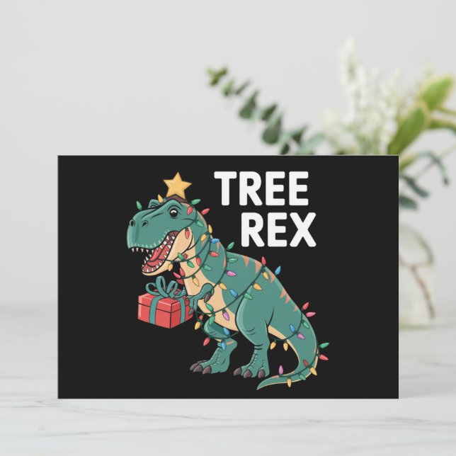 Cartes Pour Fêtes Annuelles Dinosaur Arbre de Noël Rex Pyjamas de Noël Lumière (Debout devant)
