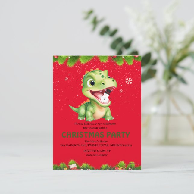 Cartes Pour Fêtes Annuelles Dinosaur bébé mignon tenant fête de Noël bonhomme  (Debout devant)
