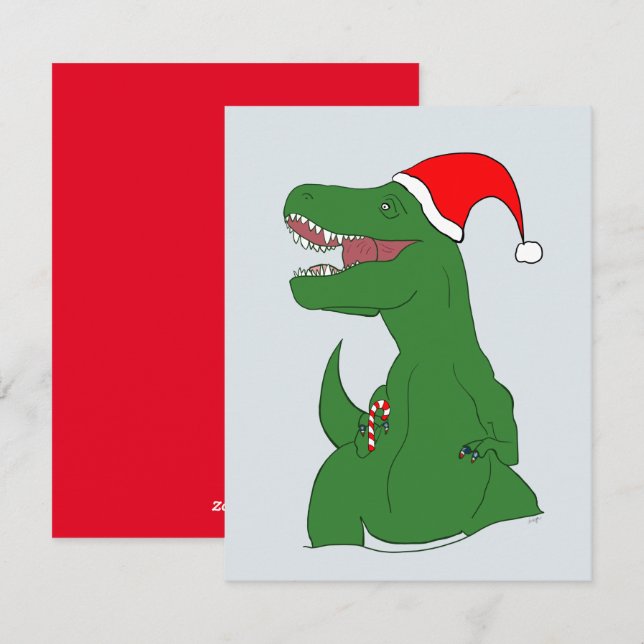 Cartes Pour Fêtes Annuelles Dinosaur Christmas Holiday Card (Devant / Derrière)