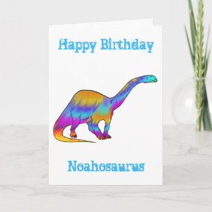 Cartes Pour Fêtes Annuelles Dinosaur Nom d'anniversaire personnalisé coloré