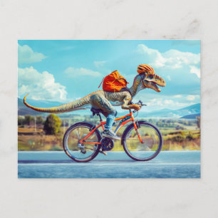 Cartes Pour Fêtes Annuelles Dinosaure À Vélo Dans La Campagne