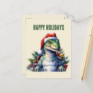 Cartes Pour Fêtes Annuelles Dinosaure aquarelle Noël Père Noël Holiday Postca