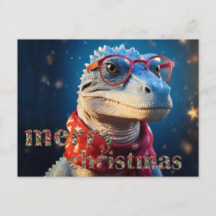 Cartes Pour Fêtes Annuelles dinosaure bleu portant lunettes foulard de Noël