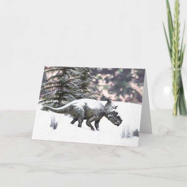 Cartes Pour Fêtes Annuelles Dinosaure dans la neige (Devant)