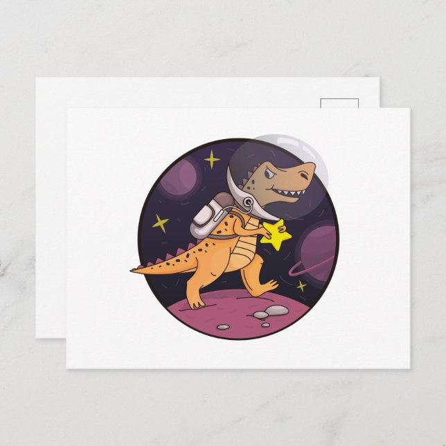 Cartes Pour Fêtes Annuelles Dinosaure dans l'espace (Devant / Derrière)