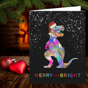 Cartes Pour Fêtes Annuelles Dinosaure de Noël Joyeux et Lumineux Père Noël