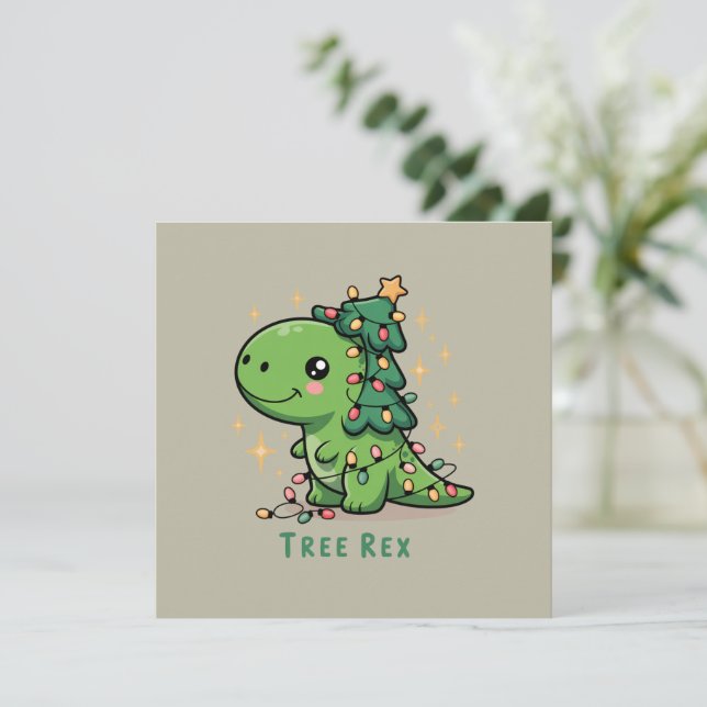 Cartes Pour Fêtes Annuelles Dinosaure de Noël Lumière Fête Drôle Arbre Rex  (Debout devant)