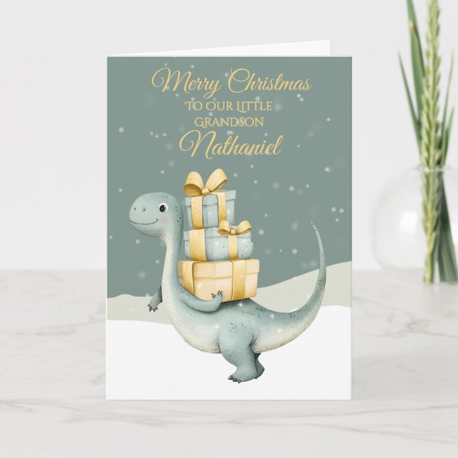 Cartes Pour Fêtes Annuelles Dinosaure de Noël personnalisé (Devant)