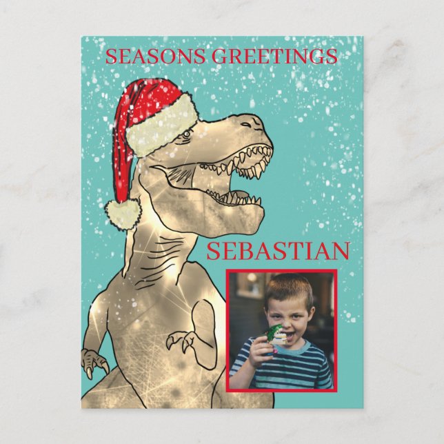 Cartes Pour Fêtes Annuelles Dinosaure de Noël Photo personnalisée (Devant)