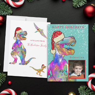 Cartes Pour Fêtes Annuelles Dinosaure de Noël Photo personnalisée
