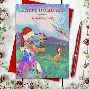Cartes Pour Fêtes Annuelles Dinosaure de Noël T-Rex Père Noël