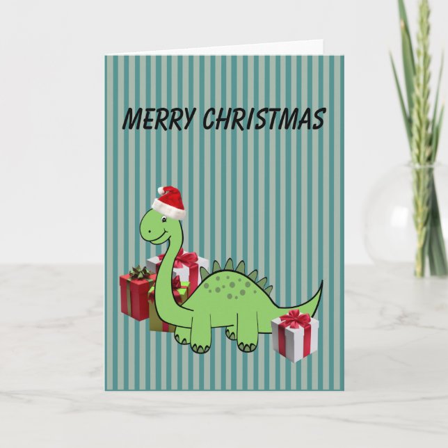 Cartes Pour Fêtes Annuelles Dinosaure drôle mignon de Père Noël de Noël (Devant)
