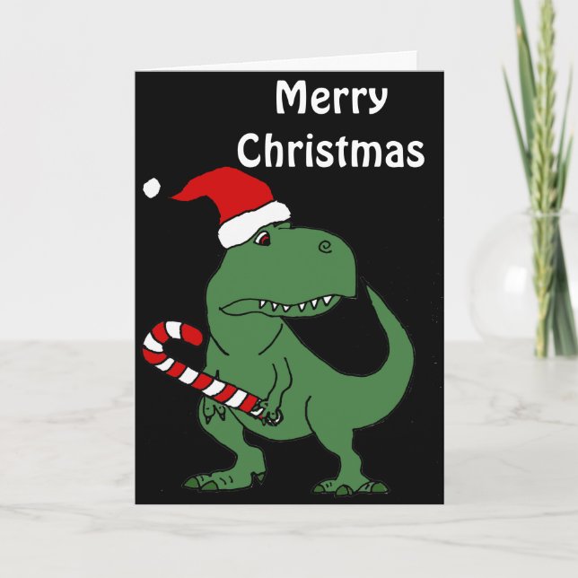 Cartes Pour Fêtes Annuelles Dinosaure mignon de T-rex dans l'art de Noël de (Devant)