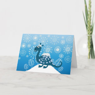 Cartes Pour Fêtes Annuelles Dinosaure mignon jouant dans la neige !