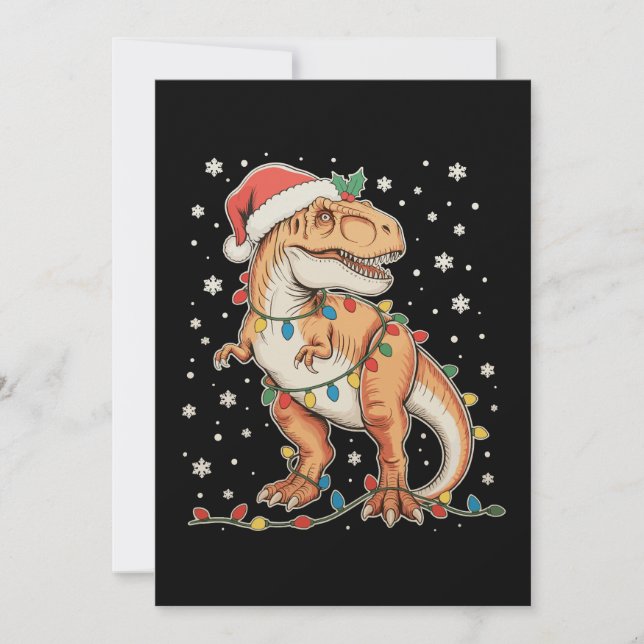 Cartes Pour Fêtes Annuelles Dinosaurus T Rex Noël Dino Lumières de Noël Vacanc (Devant)