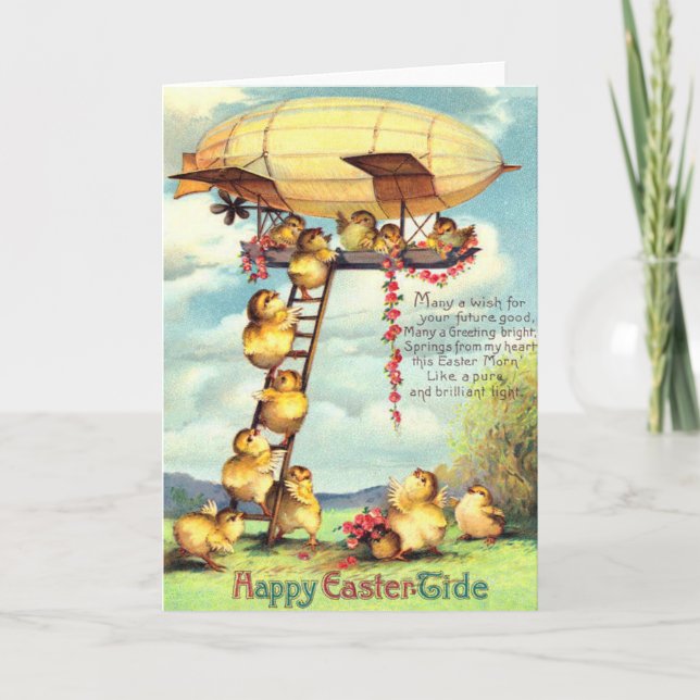 Cartes Pour Fêtes Annuelles Dirigeable Zeppelin Fleur de Pâques (Devant)