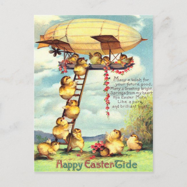 Cartes Pour Fêtes Annuelles Dirigeable Zeppelin Fleur de Pâques (Devant)