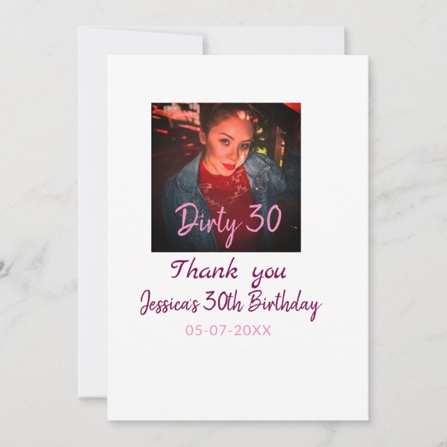 Cartes Pour Fêtes Annuelles Dirty 30 Anniversaire ajouter nom rose ajouter dat (Devant)