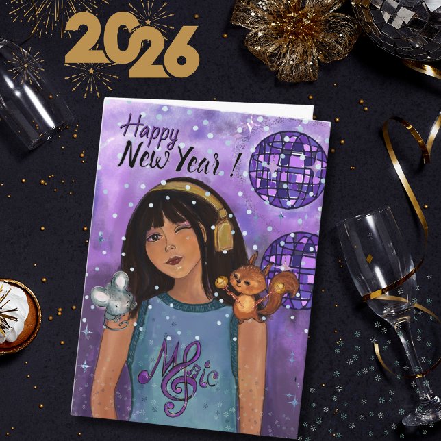 Cartes Pour Fêtes Annuelles Disco Diva Whimsical Music Girls Happy New Year  (Disco Diva Whimsical Music Girls Happy New Year Holiday Card)