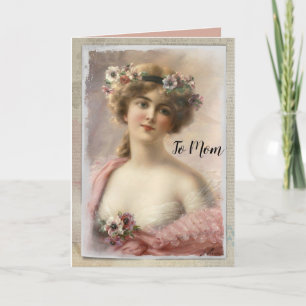 Cartes Pour Fêtes Annuelles Distressed Victorian Woman w/Flowers on Watercolor