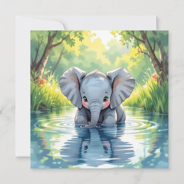 Cartes Pour Fêtes Annuelles Dites Salut avec ce mignon éléphant à thème blanc (Devant)
