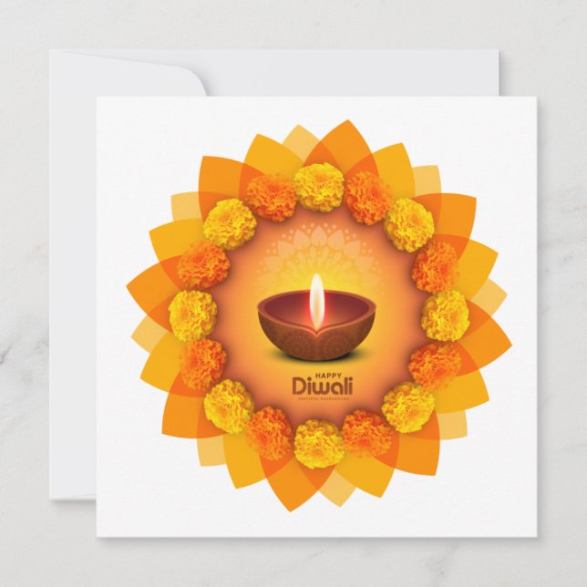 Cartes Pour Fêtes Annuelles Diwali Diya Marigold Festival de la Lumière (Devant)