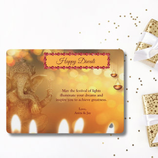 Cartes Pour Fêtes Annuelles Diwali Jaune Ganesh Lampe Diyas Salutation