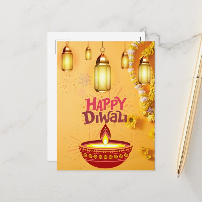 Cartes Pour Fêtes Annuelles Diwali Post Card - Festival des Voeux (Devant/Arrière en situation)