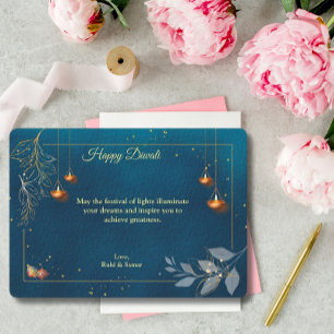 Cartes Pour Fêtes Annuelles Diwali Purple Golden Lamp Diyas Salutation