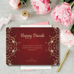 Cartes Pour Fêtes Annuelles Diwali Red Gold Mandala Personnalisé