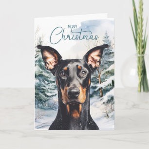 Cartes Pour Fêtes Annuelles Doberman Chien Neigeux Hiver Pins Noël