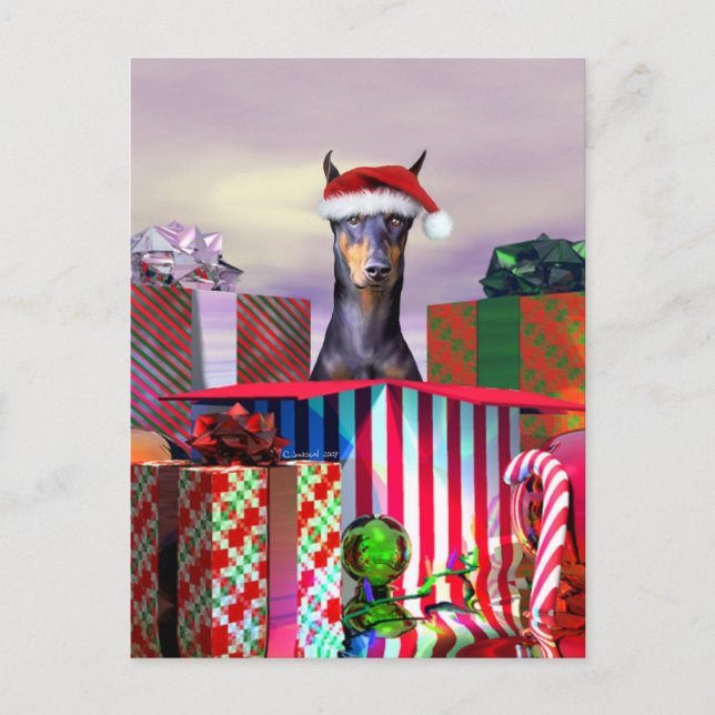 Cartes Pour Fêtes Annuelles Doberman Christmas Surprise (Devant)